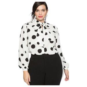 NWT Eloquii Polka Dot Bow Tie Black and White Blouse